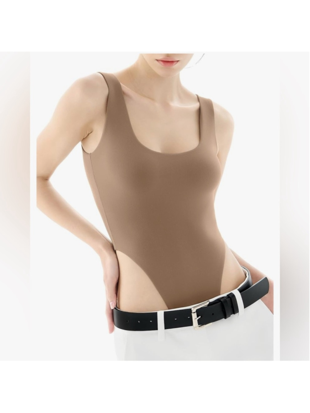 NEW PUMIEY Tan High-Cut Bodysuit Top Sharp Collection XL